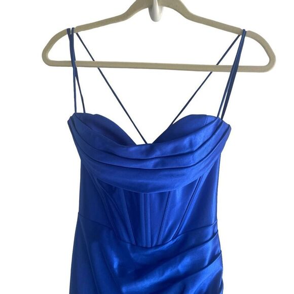 Nox Anabel Royal Blue Corset Prom Dress Long Formal Gown Size 4 E1042 Cowl Neck - Picture 5 of 14